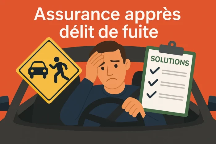 Illustration d’un conducteur stressé seul dans sa voiture après un délit de fuite, en quête d’une solution d’assurance.