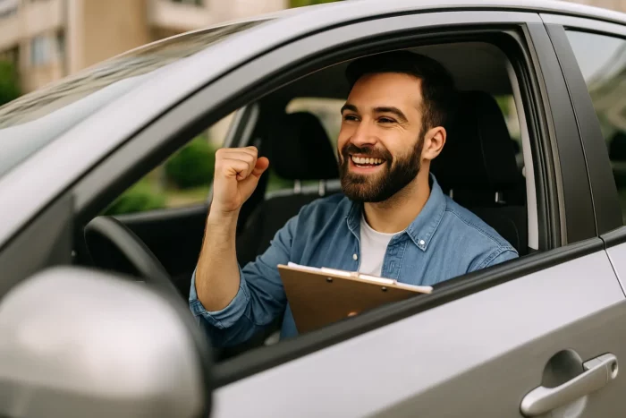 Conducteur heureux après avoir retrouvé une assurance auto suite à une annulation de permis pour solde de points nul