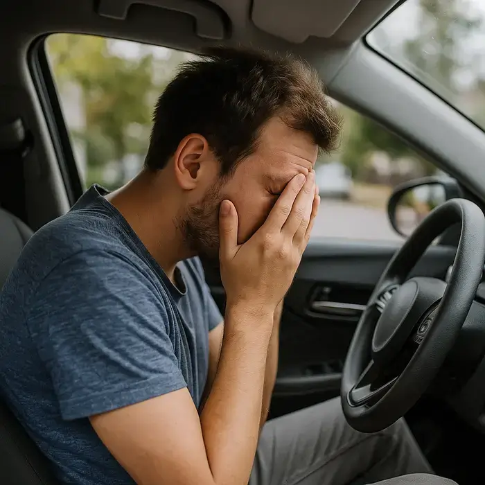 Jeune homme révisant son code de la route avant de repasser le permis suite à une annulation pour solde de points