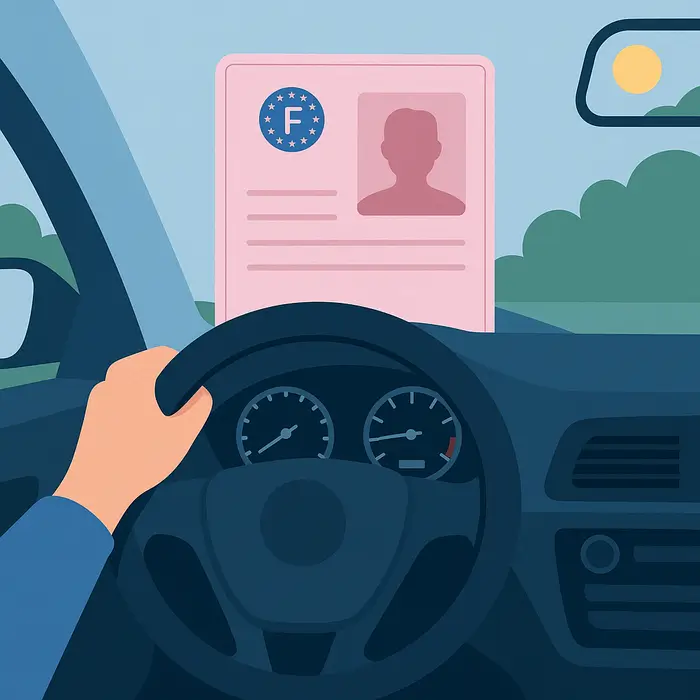Vue intérieure depuis le tableau de bord après récupération de permis de conduire