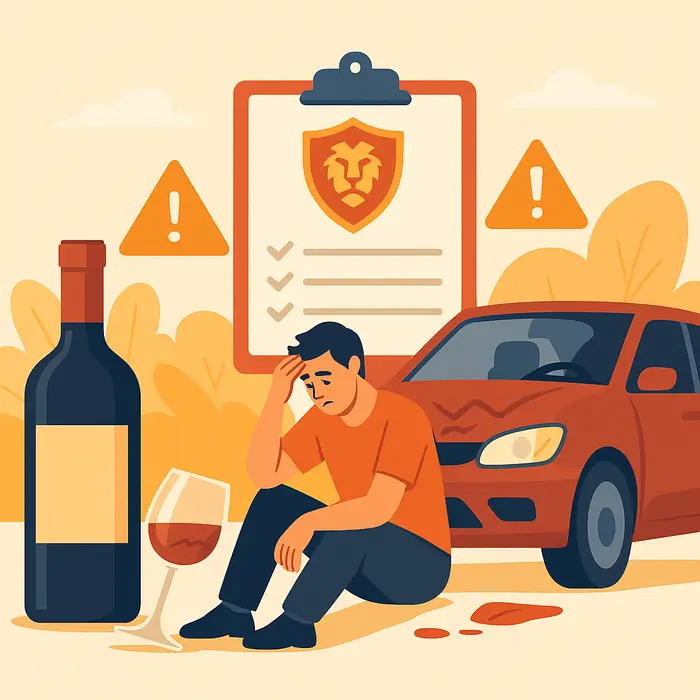 Illustration vectorielle UX montrant un accident de voiture lié à l’alcool avec impact sur l’assurance auto