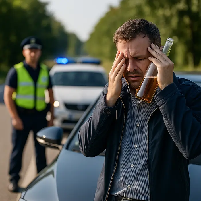 Conducteur stressé arrêté pour récidive alcool au volant devant une patrouille de police