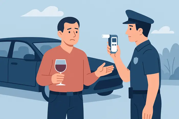Illustration vectorielle UX montrant un conducteur arrêté pour contrôle d’alcoolémie après un accident
