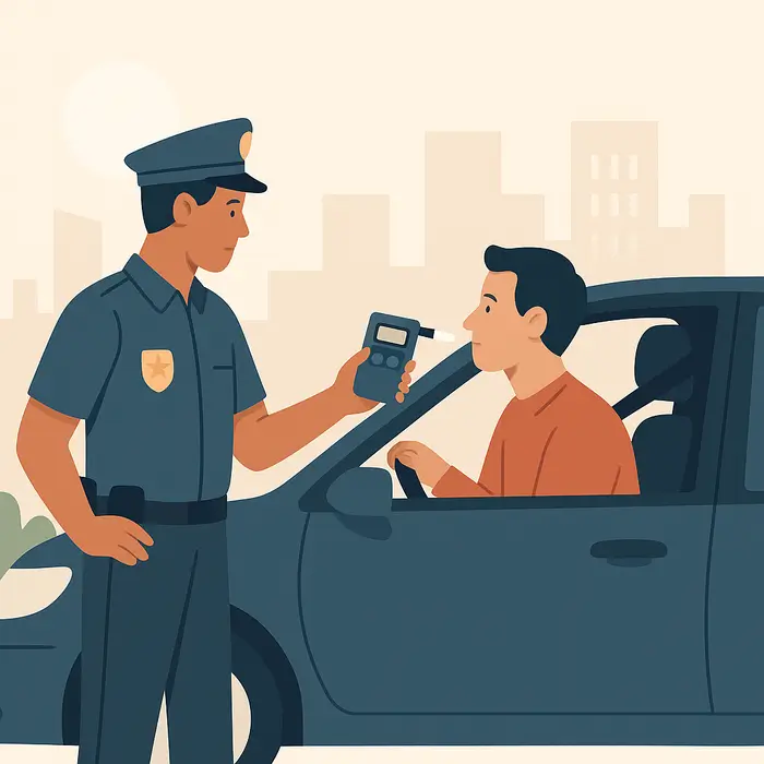 Représentation d’un contrôle routier avec un policier inspectant un conducteur