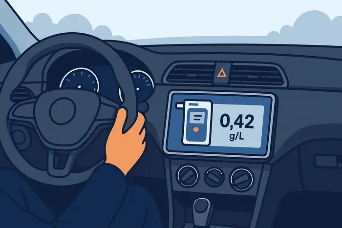 Représentation claire d’un dispositif de contrôle dans un véhicule après test alcool positif