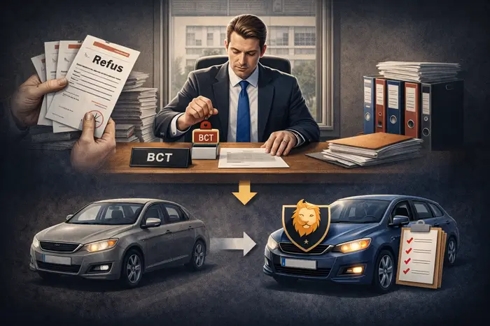 Illustration d’un conducteur recherchant une assurance après une décision BCT en 2026.