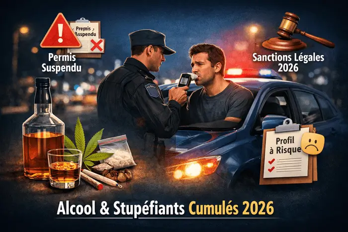 Contrôle routier pour alcool et stupéfiants cumulés en 2026 avec conséquences sur l’assurance auto.