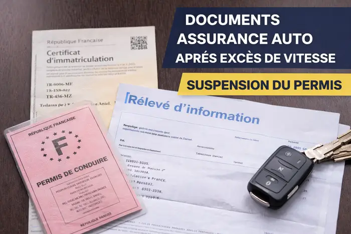 Documents administratifs nécessaires pour souscrire une assurance auto après un excès de vitesse ayant entraîné une suspension du permis.