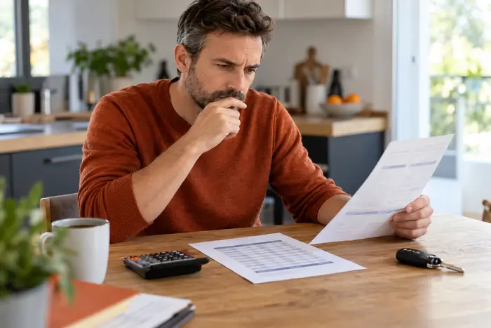 Conducteur consultant un tableau bonus malus pour vérifier son coefficient d'assurance auto